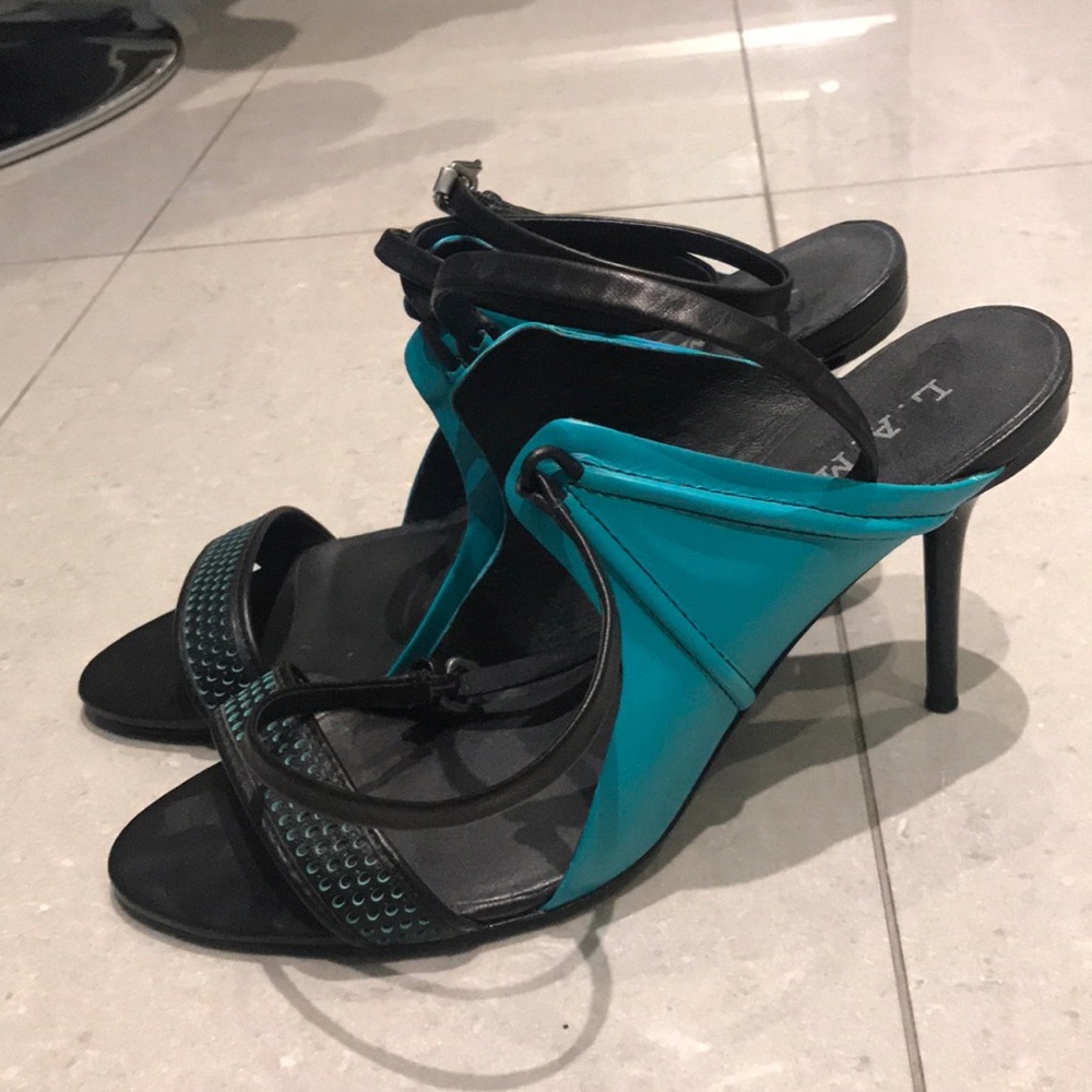 L.A.M.B Aqua green sandals